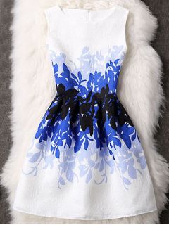 Leaves Pattern Waisted Zippered Dress